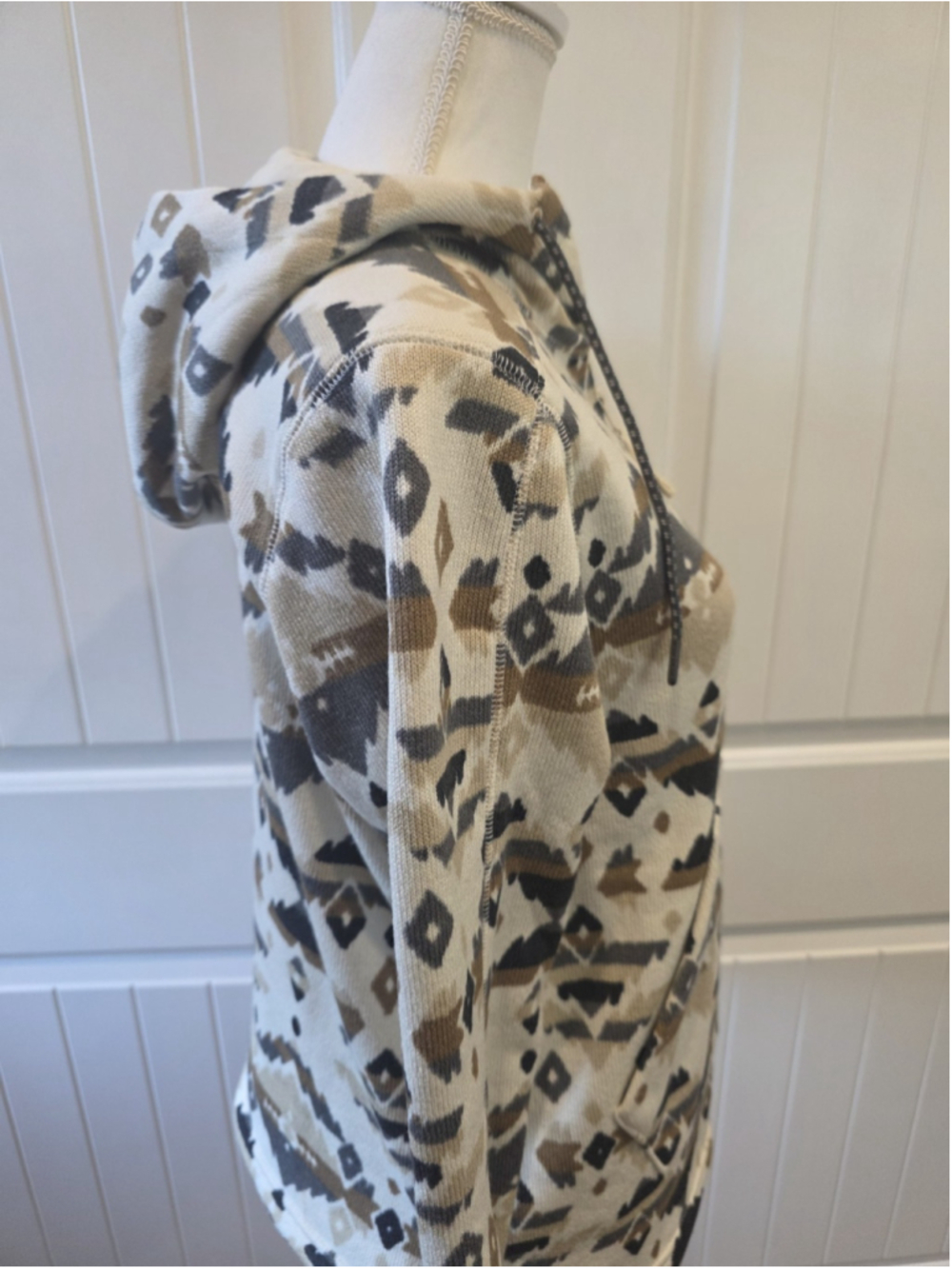 Columbia Sweater Weather Fleece Hooded Quarter Zip Sz S Cream Aztec Outdoor Hike - Picture 10 of 14